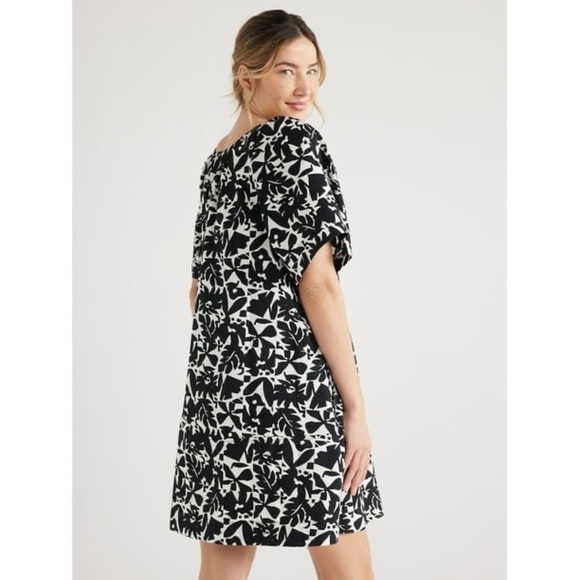 14. Free Assembly Black and White Square Neck Patterned Short Sleeve Dress Sz S - Picture 2 of 10